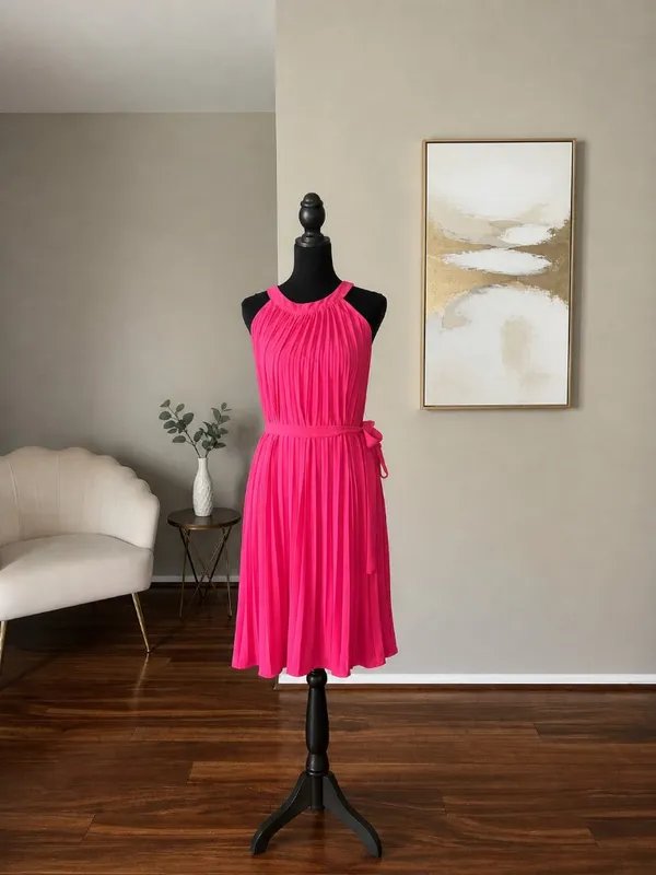 Amazon Pink Pleated Dress Size Small NWOT Halter Sleeveless Flowy - Image 3