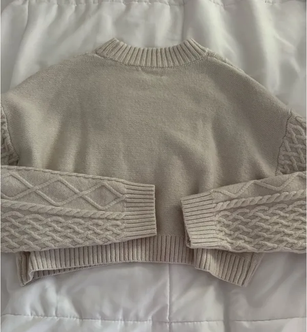 H&M Knit Cropped Sweater Women’s Cream - Image 3