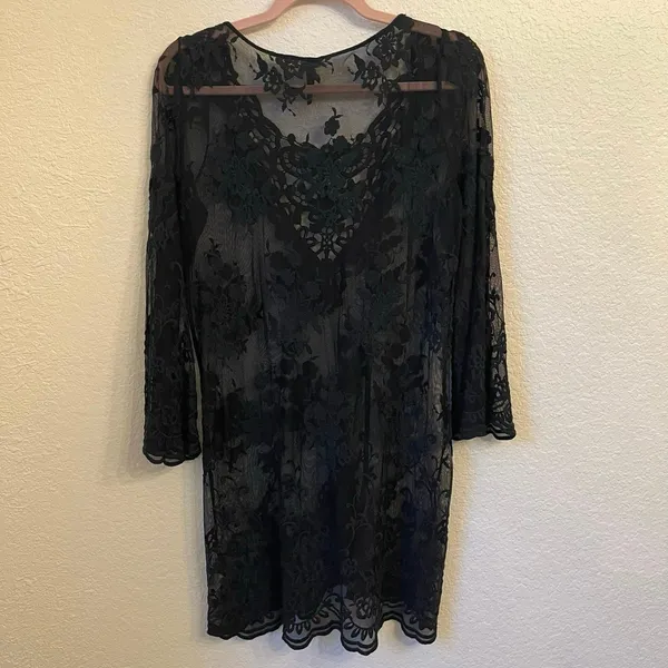XCVI Sheer Mesh Lace Tunic Top‎ Dress XS Bell Sleeves Dark Romantic Whimsigoth - Image 8