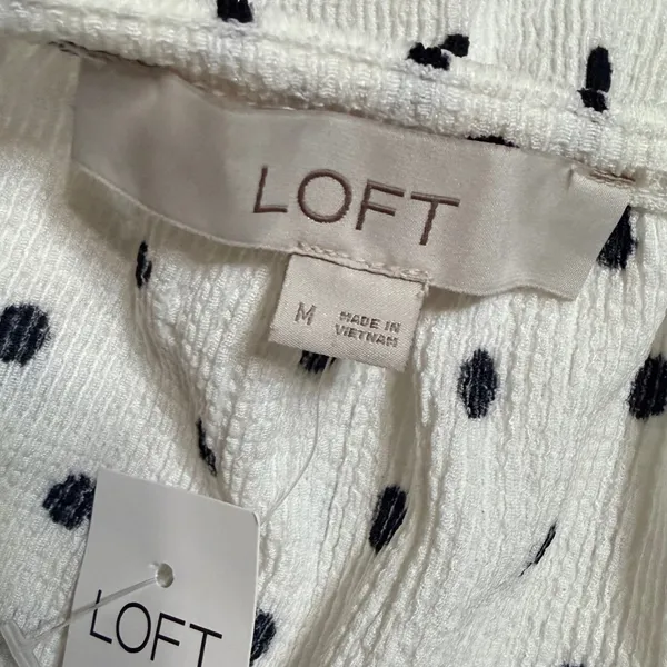 LOFT Womens Polka Dot Short Puff Sleeve Textured Blouse White Black Size M NEW - Image 5