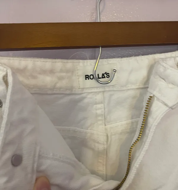 Rollas White Ripped Denim Shorts - Image 3