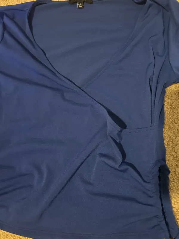 Ambiance Apparel Royal blue wrap top- with side cut outs - Image 6