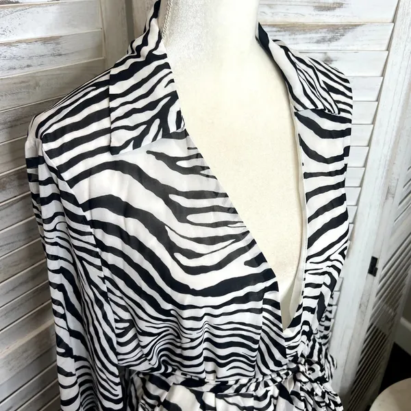 PRINCESS POLLY Women's 10 Marty Long Sleeve Faux Wrap Mini Dress Zebra Belted - Image 8