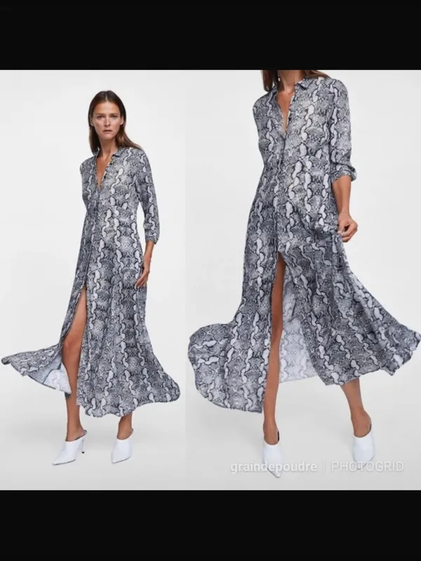 Zara Gray Snake-Print Maxi Dress - Image 14