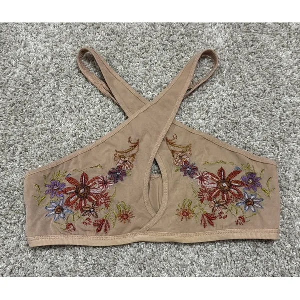Urban Outfitters Embroidered Floral Mesh Cross Front Halter Bralette Sz S - Image 2