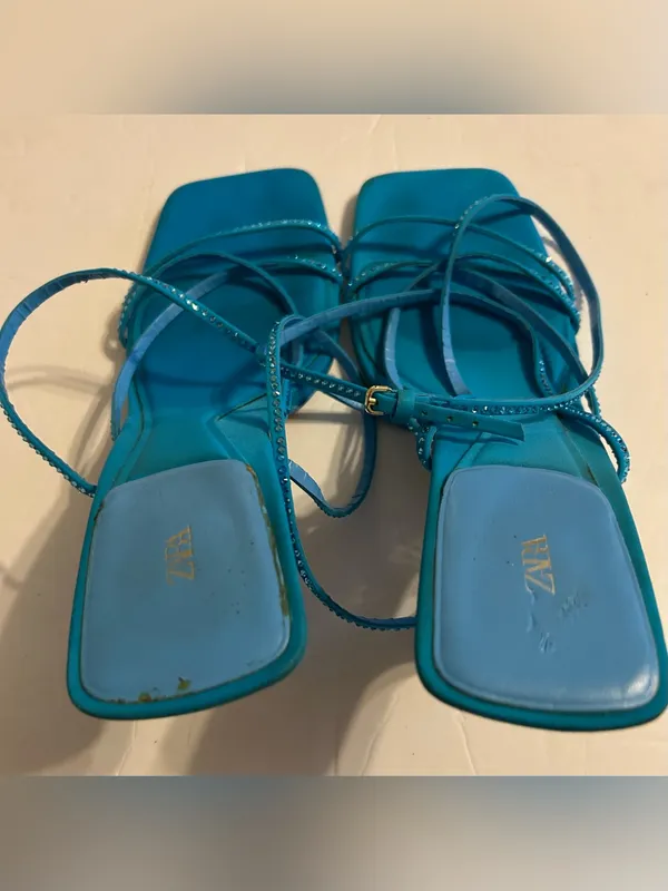 Zara Turquoise Strappy Square-Toe Heeled Sandals - Image 3