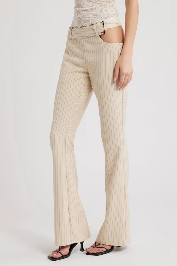Lioness Yves pinstripe cutout belted flare pants - Image 3