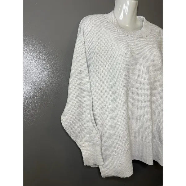 Aerie Sweater Womens XS Gray Waffle Knit Crewneck Pullover Cozy Relaxed Fit - Image 3