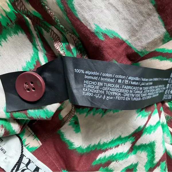 Zara Selena Printed Pants Womens XS Green Brown Wide Leg Cotton NWT - Image 9