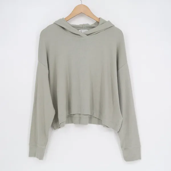 Athleta Hoodie Women Large Green Knit Ribbed Cotton Stretch Long Sleeve Pullover - Image 2