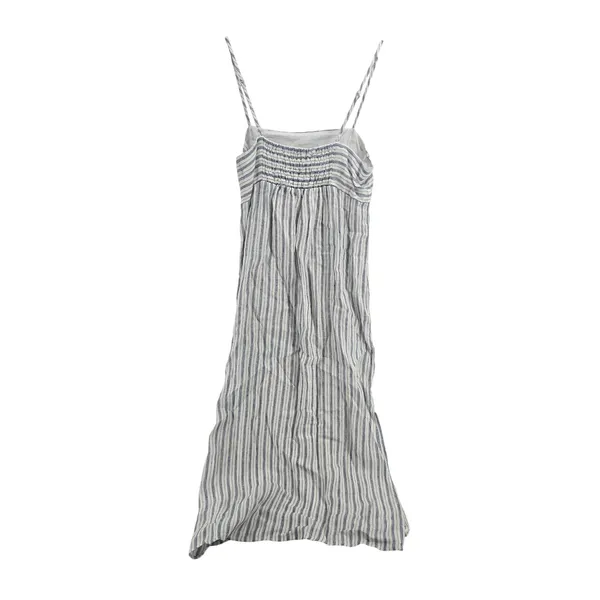 Faherty Linen Dress Womens L Maxi Isha Blue White Striped Smocked EUC - Image 3