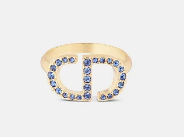 Petit CD Ring Gold-Finish Metal and Blue Crystals Size M - Image 3