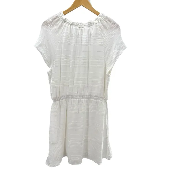 Cloth & Stone White Short Sleeve Ruffle Tie Neck Mini Dress Size M Rayon Linen‎ - Image 9