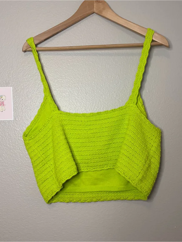 Aerie green crochet knitted cotton ribbed top large Halloween beetlejuice fall p - Image 4