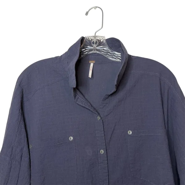 Free People Love‎ Her Madly Oversized Tunic Blue Gauze Boho Beachy Top Sz Medium - Image 2