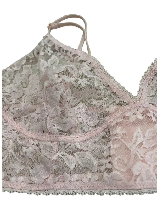 Intimates INC Bralette Stretch Pink Lace Large 4-clasp back Dainty Feminine - Image 3