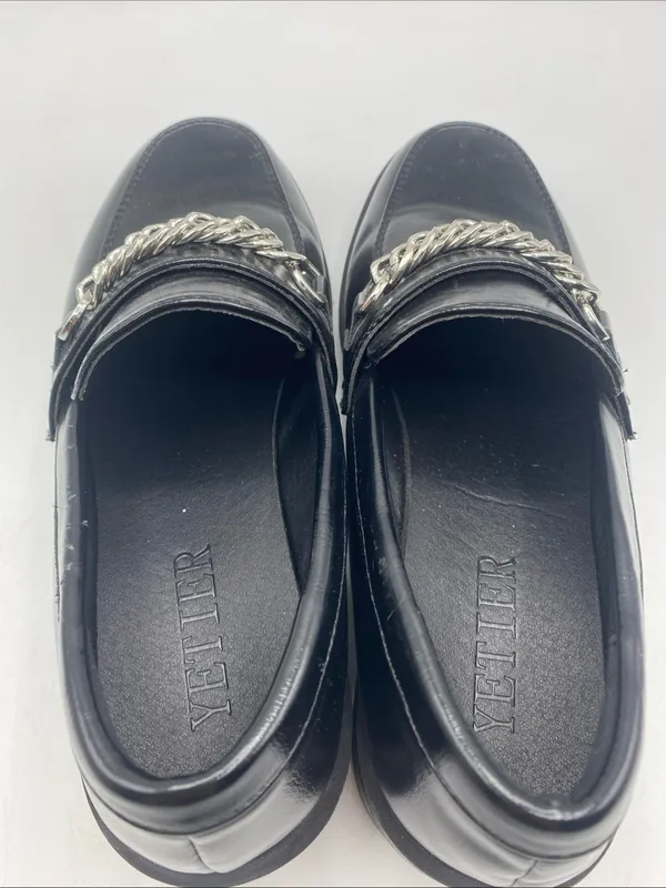 Yetier Black Platform Loafers Chunky Lug Sole Women's 7 Chain Detail Grunge - Image 5