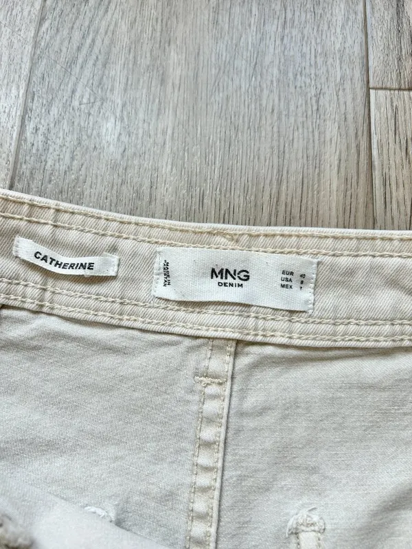 Mango Women's Floral Embroidered Wide Leg Crop Khaki Pants Size 8 - Image 5