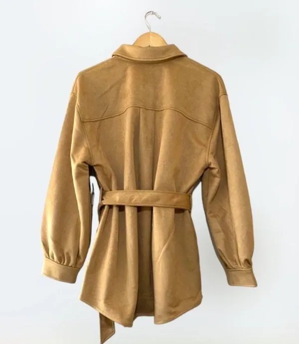 camel faux suede tie shacket size M women's - Image 2