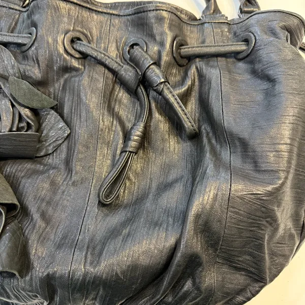 Vince Camuto Black Leather Shoulder Bag Purse with Flowers Leather+Jaquard - Image 3
