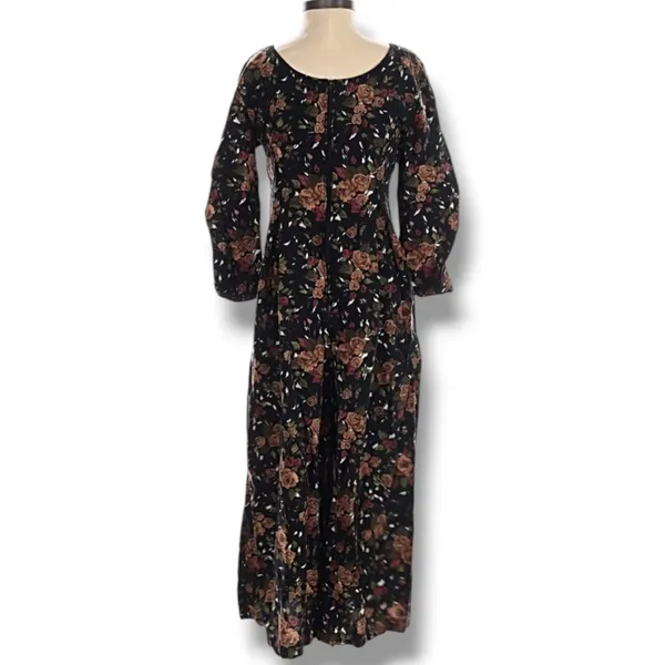 Vintage All That Jazz Dark Floral Rayon Cropped Jumpsuit 90s Grunge Romantic - Image 2