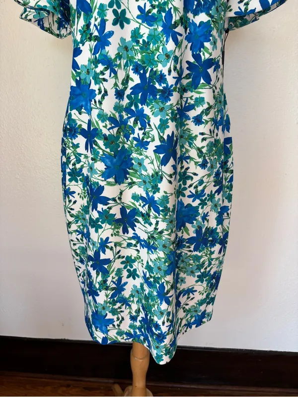 CK Blue Floral Short Sleeve Formal Work Dress - Image 3