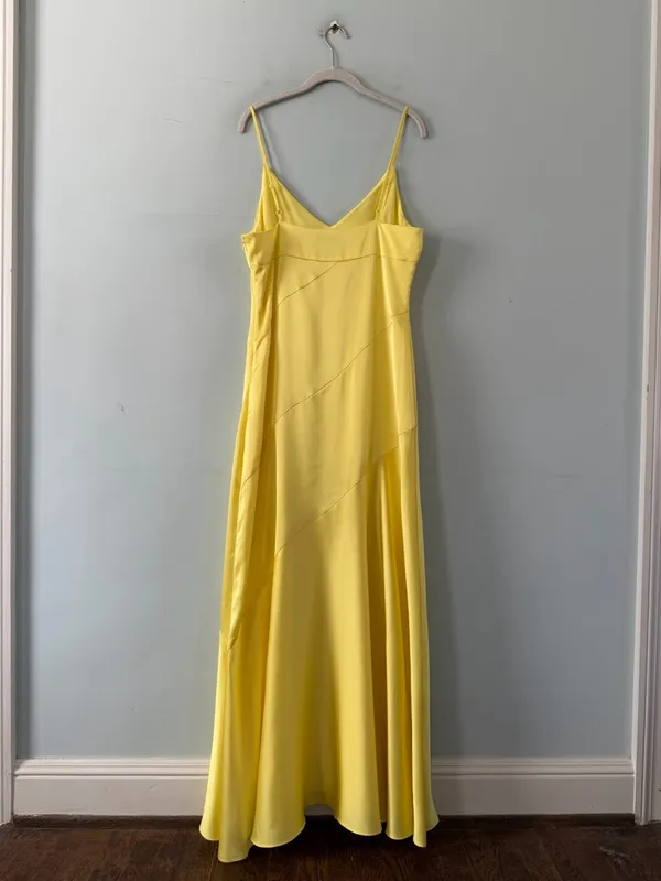 NWT‎ Belle Badgley Mischka Sky Satin Canary Yellow Maxi Slip Dress Formal Gown - Image 3