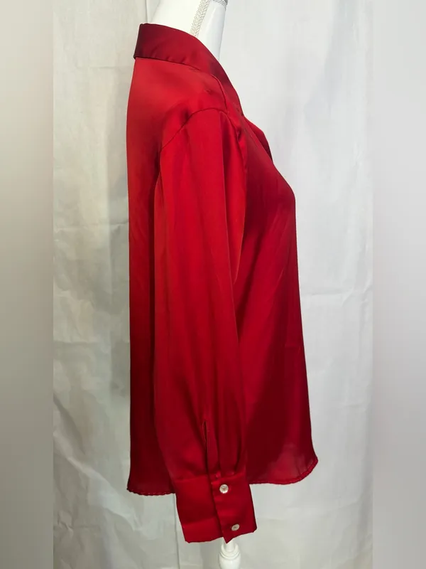 Zara Red Satin Button-Down Blouse - Image 3