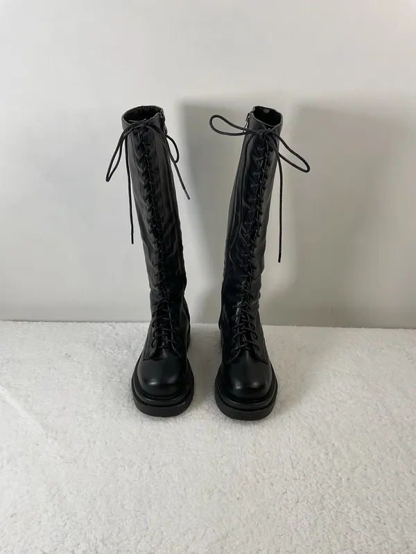 Nasty Gal Black Lace-Up Knee High Boots Size 5 - Image 2