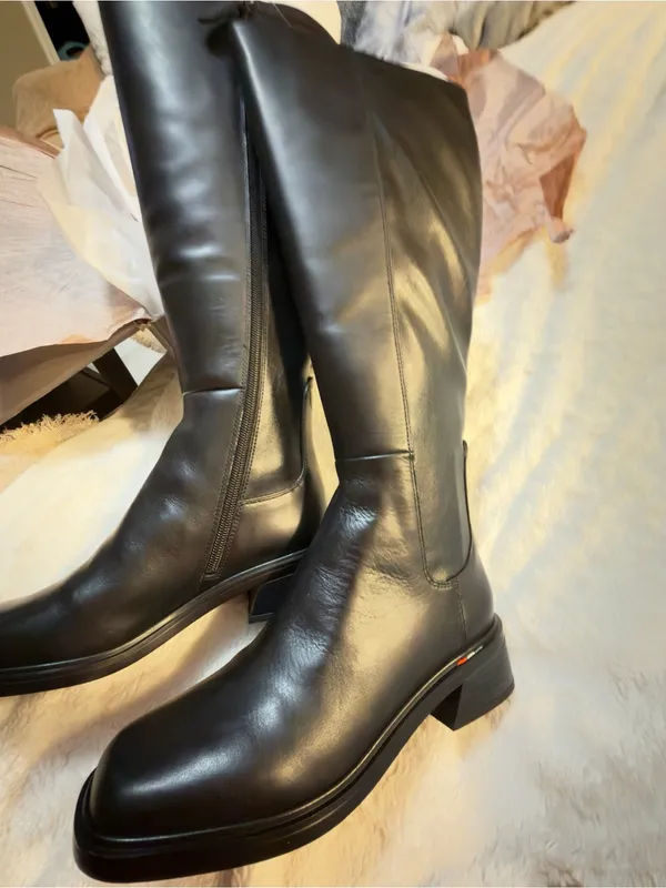 Franco Sarto NIB Giselle Wide Calf Flat Tall Boot Black Stretch Leather 6.5 M - Image 10