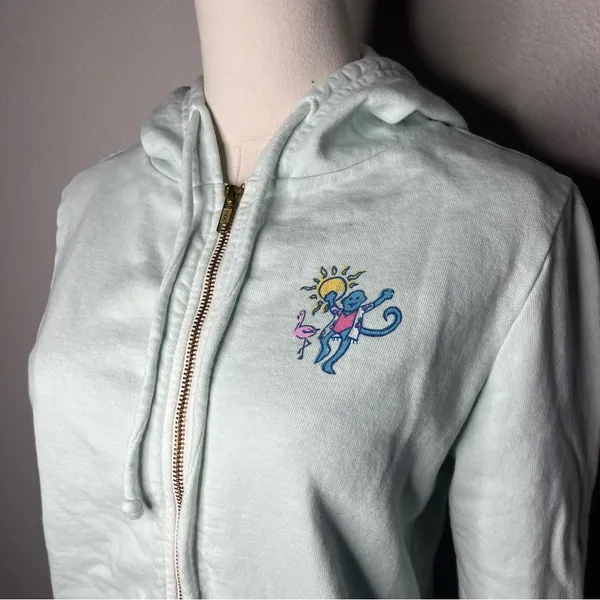 Roller Rabbit Mint Green Limited Edition Palm Beach Full Zip Hoodie Sweatshirt - Image 3