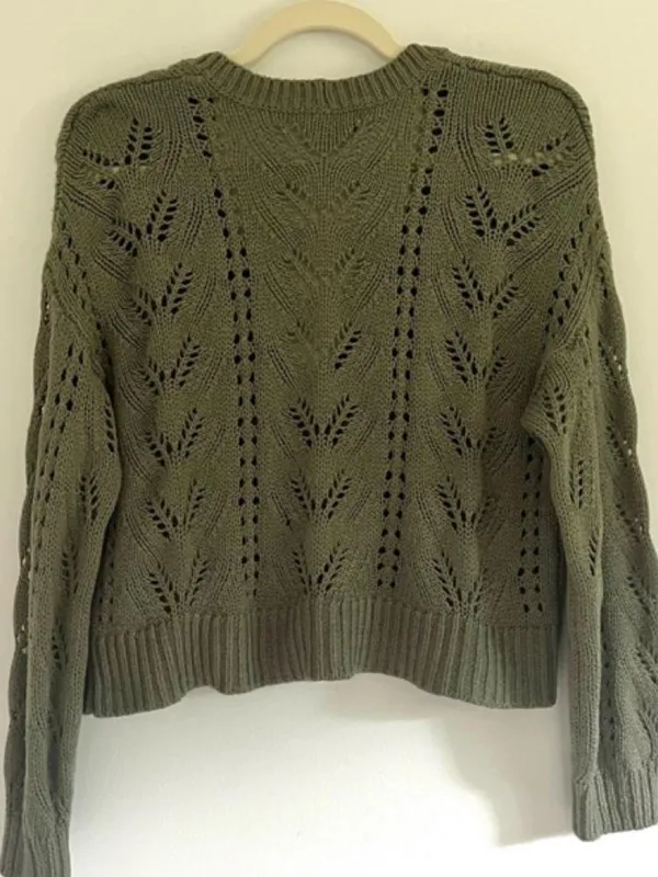 American Eagle Outfitters Olive Green Knit Cropped Cardigan - Image 4