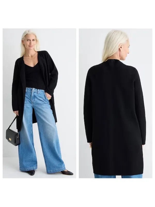 J Crew Juliette Collarless Cardigan Sweater Cardigan Blazer in Black‎ Size L - Image 4