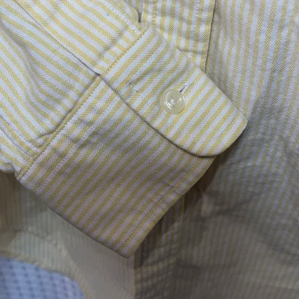 Ralph Lauren Womens Shirt Sz 2 Classic Fit Button Down Yellow White Striped - Image 4