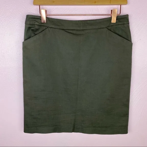 New York & Company Stretch Twill Khaki Pencil Skirt‎ Olive 6 - Image 8