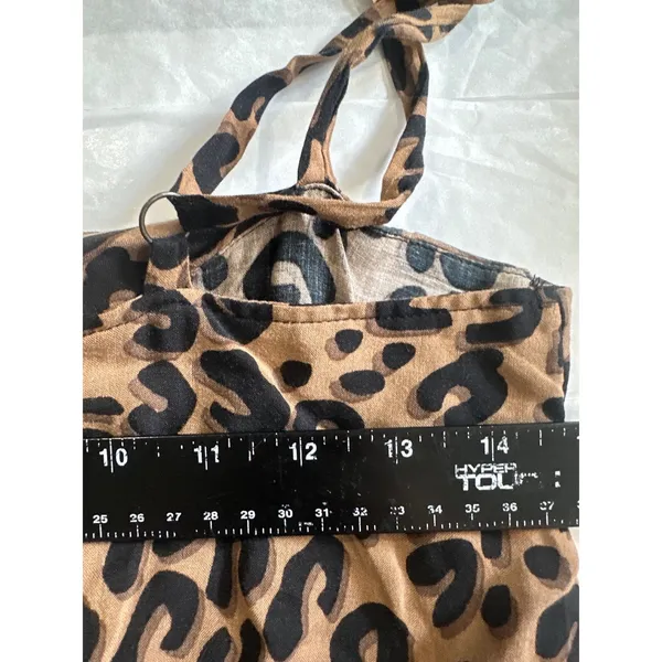 Papaya Leopard Print Ruffle Zip Front Mini Dress Tan Black Smocked Waist Small - Image 7