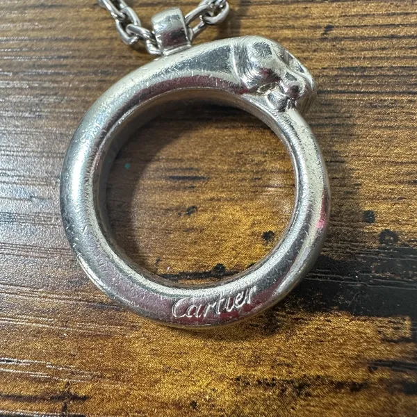 Cartier Silver Metal Panther Circle Keychain Bag Charm Engraved Pendant - Image 10