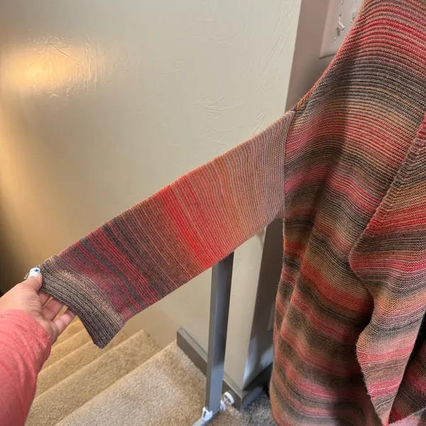 Sisters Open Front‎ Waterfall Knit Stripe Cardigan Sweater Fall Pink Orange Grey - Image 3