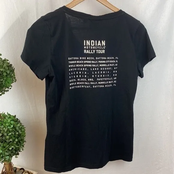 Indian Motorcycle Black Rally Tour Short Sleeve V Neck Tee T Shirt M - Image 3