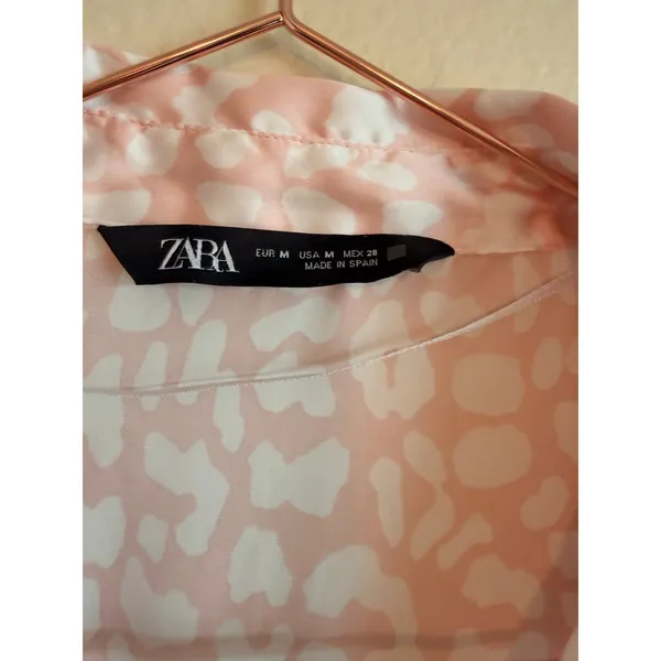 Zara Button Up Shirt Women‎ Small Pink Animal Print Satin Relaxed Blouse - Image 9