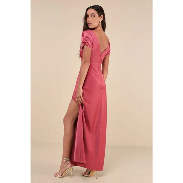 NWT Lulus Epitome of Romance Rose Pink Satin Puff Sleeve Maxi Dress Wedding XS - Image 3