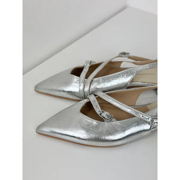 NEW Dolce Vita Pamla Sling Back Metallic Leather Flats Shoes Silver US 8.5 - Image 10