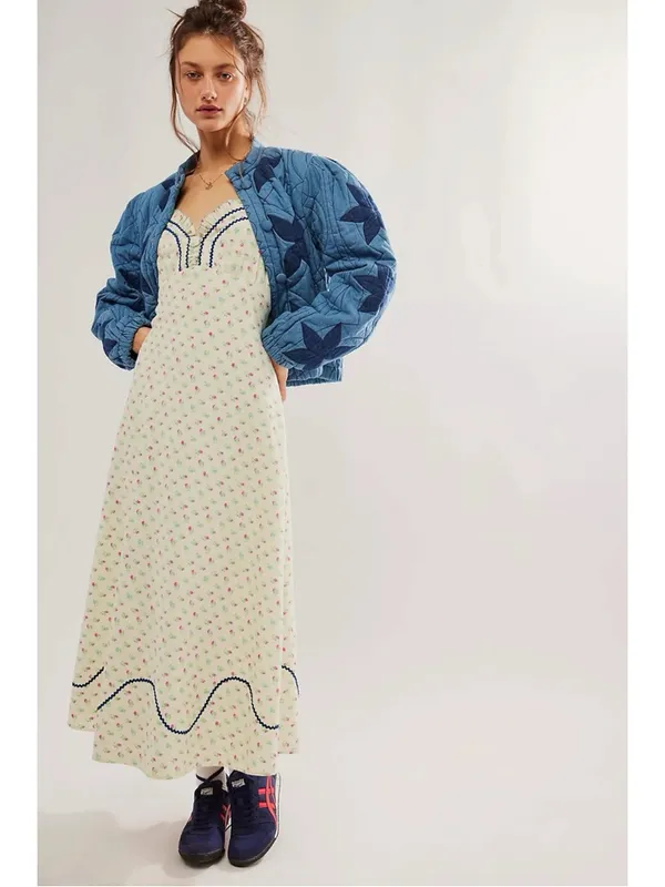 Free People Dainty Western Prairie Sweet Hearts Midi Dress in Ivory Combo Large - Image 16