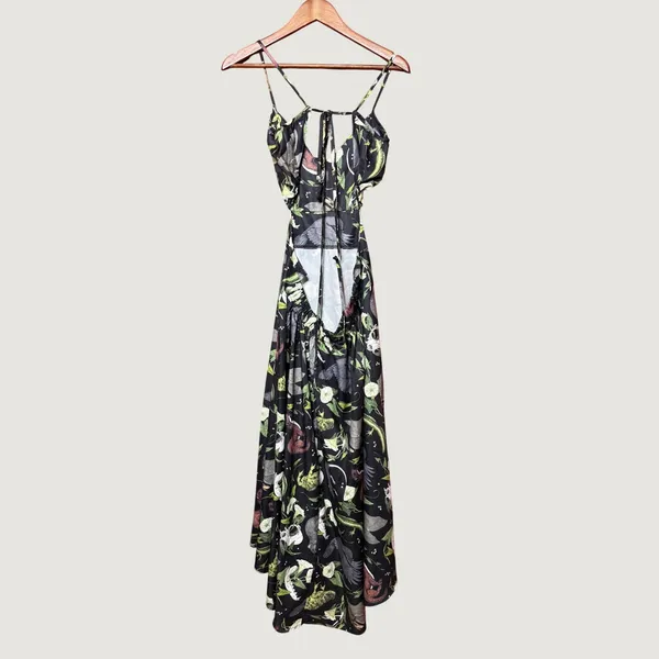 Unbranded Maxi Dress Womens S Black Animal Skull Print Excellent Open Back Tie - Image 2
