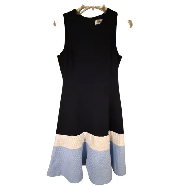 Eliza J Navy‎ Blue Colorblock Textured Honeycomb Fit & Flare Dress Size 6 - Image 2