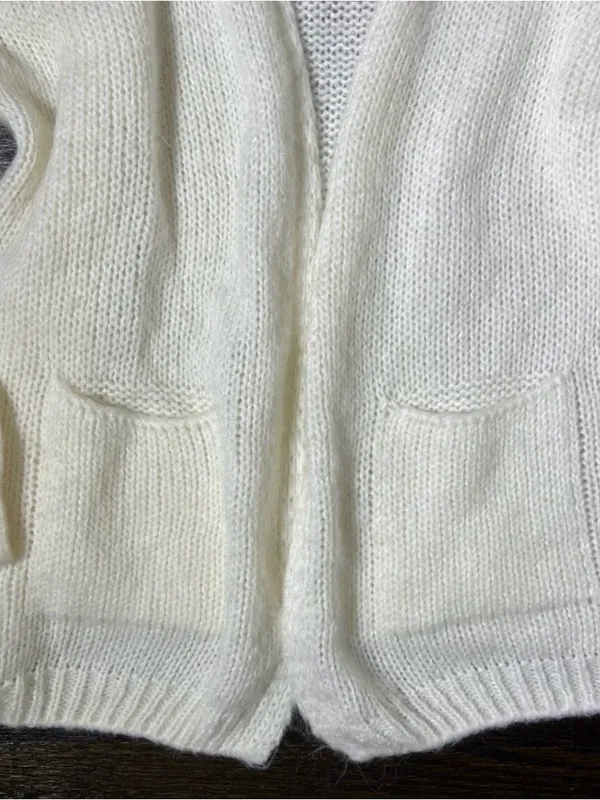 Cream Open Front Knit Mohair Blend Cardigan Sweater - Image 3