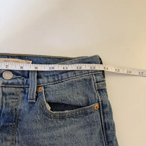 Levi's Premium Wedgie Straight Leg Jeans Womens‎ Blue Denim 26x27 Button Fly - Image 12