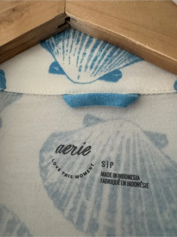 Aerie NEW! Real Soft Short Sleeve Pajama Shirt Blue Shell Nautical - Image 9