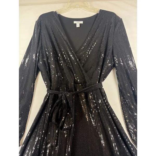 Cara Santana x Nine West Black Sequin Wrap Mini Holiday Chic Formal Dress XL - Image 9