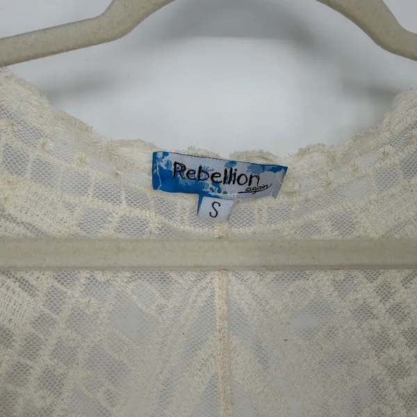 Womens Cream Lace Sheer Long Kimono Cardigan Boho‎ Duster Beachy Size L - Image 4